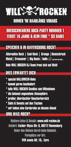 WILL ROCKEN deluxe Party an HALLOWEEN (31.10.24) ab 21 Uhr im SPEICHER 9, Ravensburg