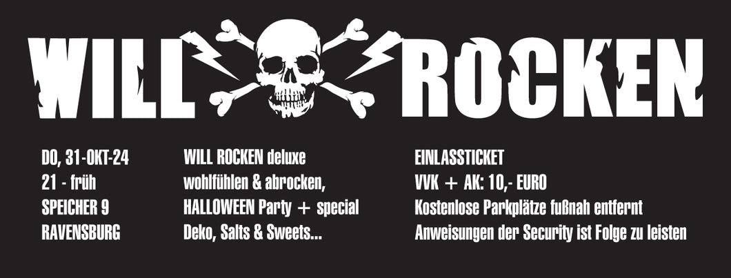 WILL ROCKEN deluxe Party an HALLOWEEN (31.10.24) ab 21 Uhr im SPEICHER 9, Ravensburg