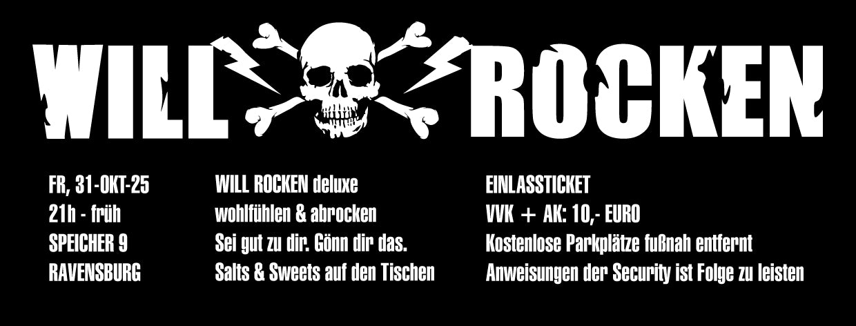 WILL ROCKEN deluxe HALLOWEEN-Party am 31. Oktober im Speicher 9, Ravensburg